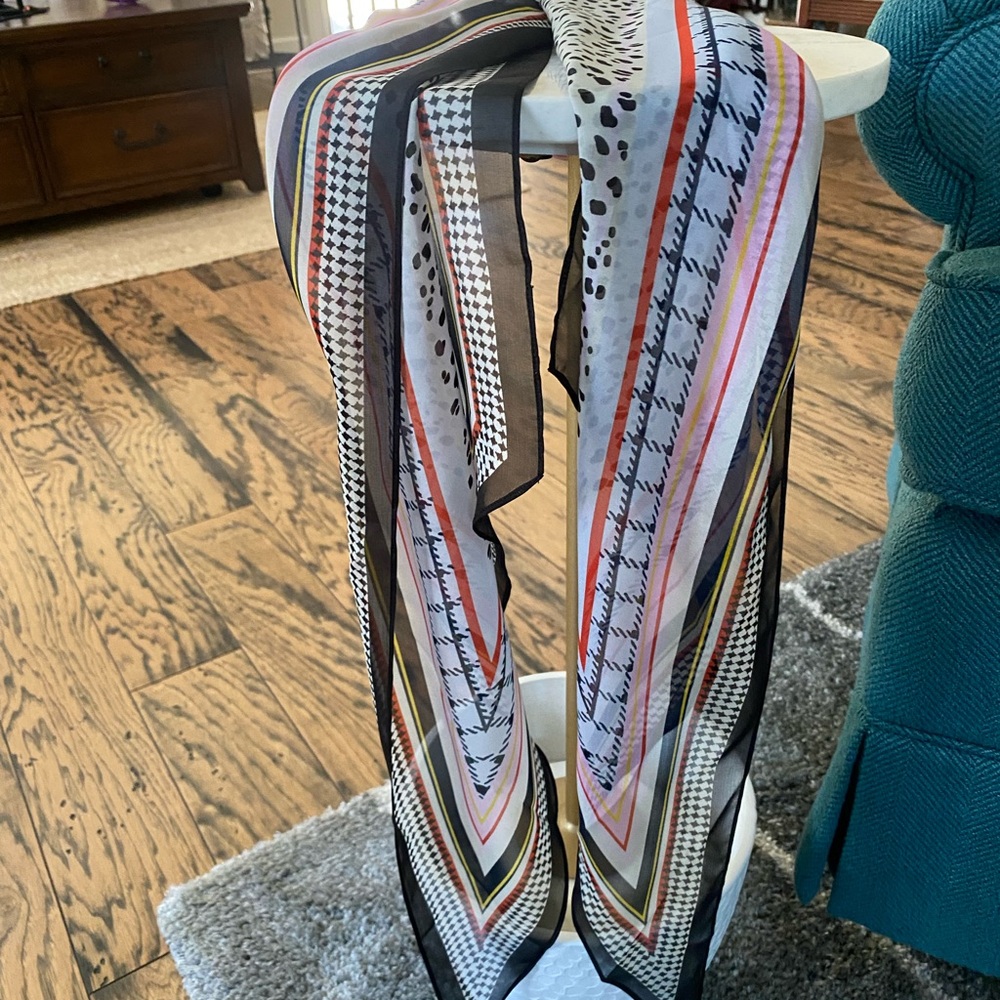 CAbi striped scarf- red, blue, cream